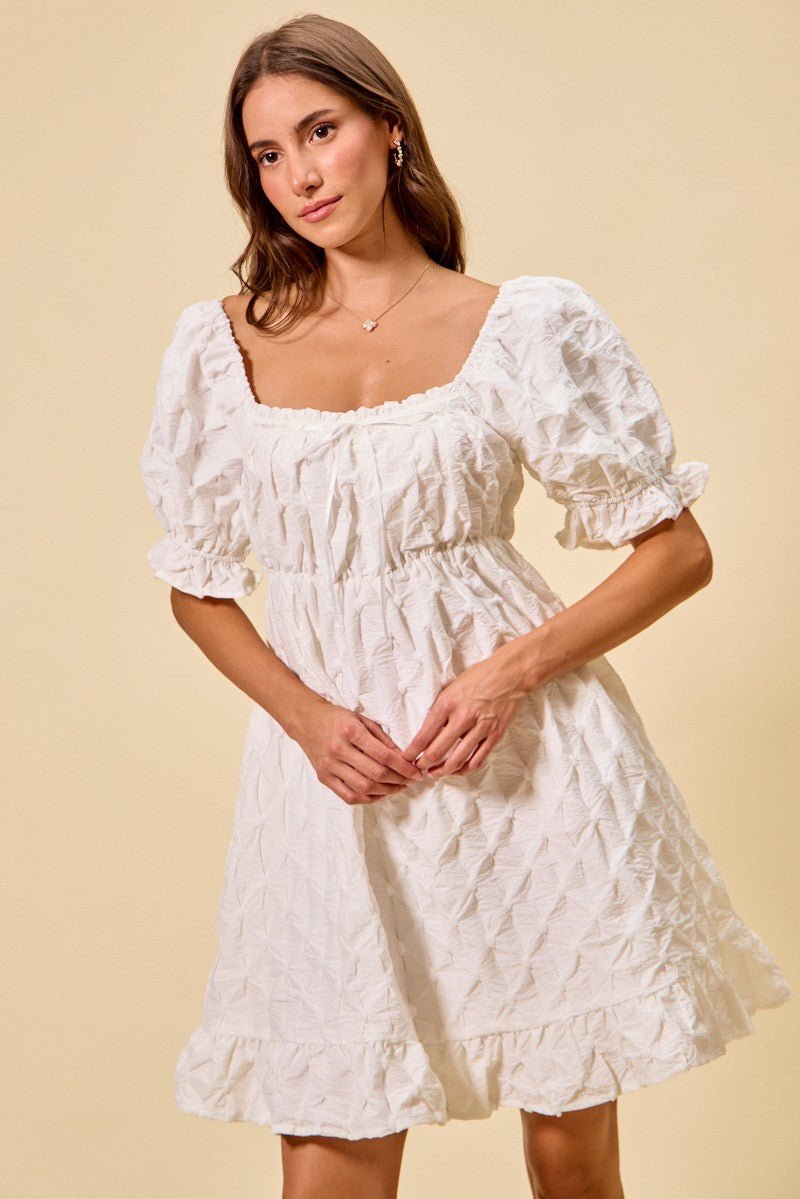 SO ME Texture Woven Ruching On Bust Mini Dress - Bitsy Gypsy Boutique