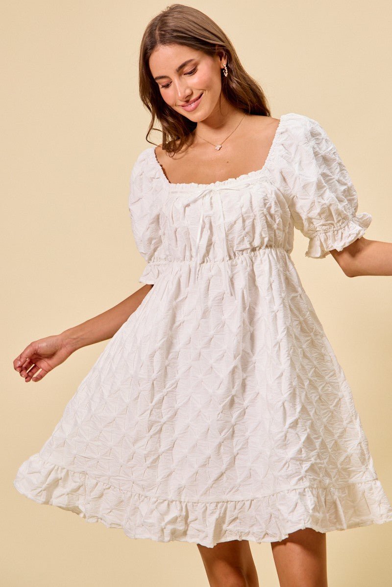 SO ME Texture Woven Ruching On Bust Mini Dress - Bitsy Gypsy Boutique