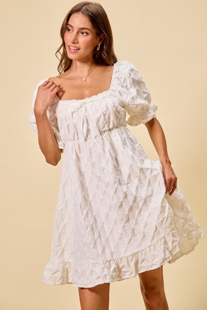 SO ME Texture Woven Ruching On Bust Mini Dress - Bitsy Gypsy Boutique