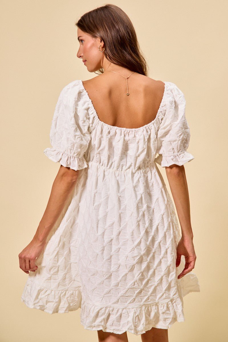 SO ME Texture Woven Ruching On Bust Mini Dress - Bitsy Gypsy Boutique