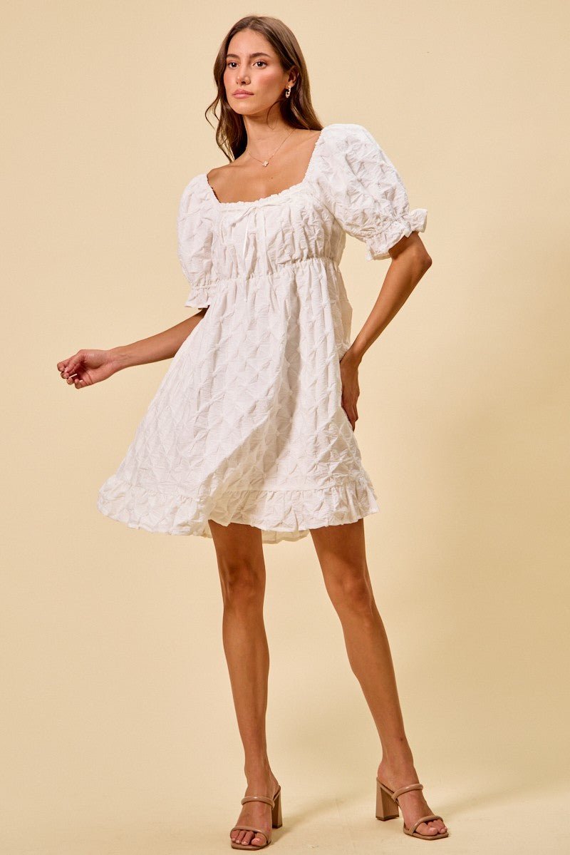 SO ME Texture Woven Ruching On Bust Mini Dress - Bitsy Gypsy Boutique