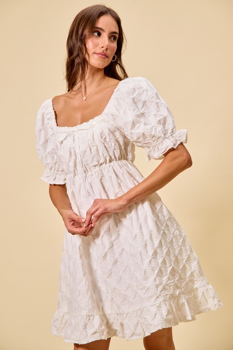 SO ME Texture Woven Ruching On Bust Mini Dress - Bitsy Gypsy Boutique