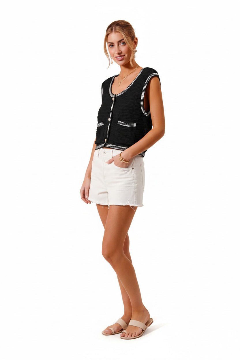 SO ME Textured Sweater Vest Top With Pockets - Bitsy Gypsy Boutique