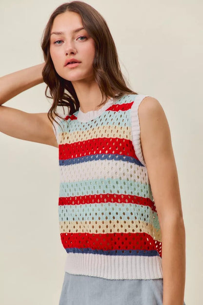 SO ME Tie Back Multi Stripe Sweater Knit Tank Top - Bitsy Gypsy Boutique