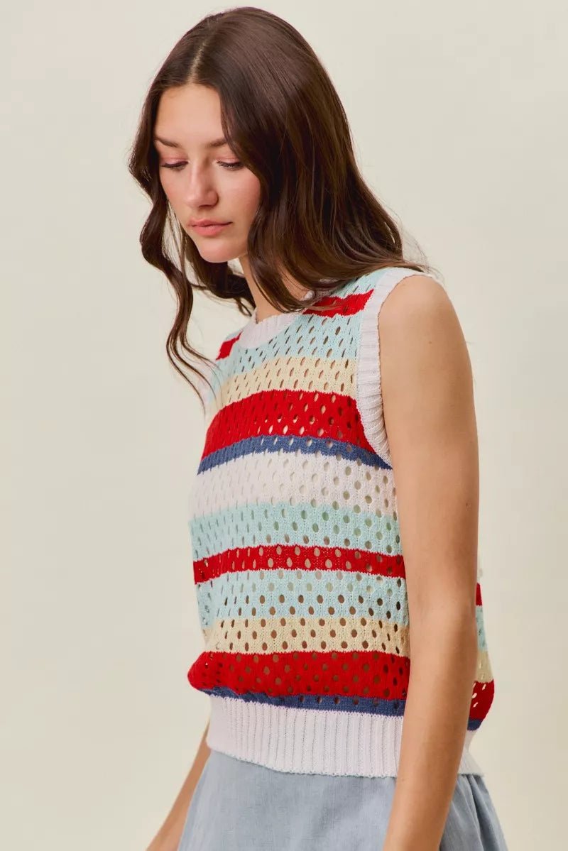 SO ME Tie Back Multi Stripe Sweater Knit Tank Top - Bitsy Gypsy Boutique