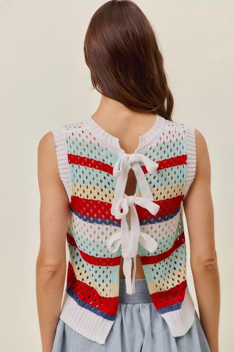 SO ME Tie Back Multi Stripe Sweater Knit Tank Top - Bitsy Gypsy Boutique