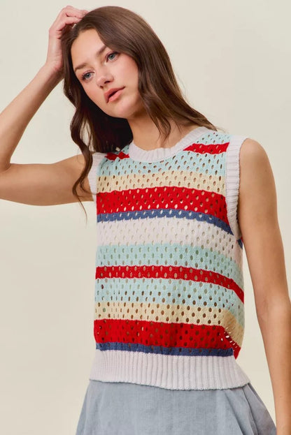 SO ME Tie Back Multi Stripe Sweater Knit Tank Top - Bitsy Gypsy Boutique