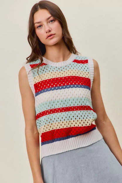 SO ME Tie Back Multi Stripe Sweater Knit Tank Top - Bitsy Gypsy Boutique
