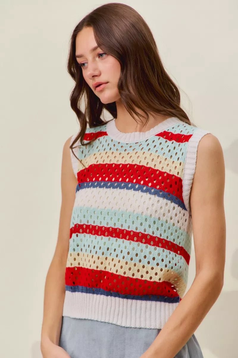 SO ME Tie Back Multi Stripe Sweater Knit Tank Top - Bitsy Gypsy Boutique