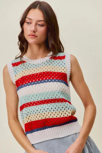 SO ME Tie Back Multi Stripe Sweater Knit Tank Top - Bitsy Gypsy Boutique