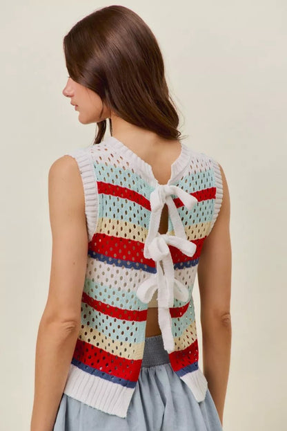 SO ME Tie Back Multi Stripe Sweater Knit Tank Top - Bitsy Gypsy Boutique