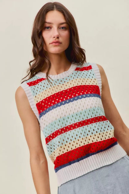 SO ME Tie Back Multi Stripe Sweater Knit Tank Top - Bitsy Gypsy Boutique