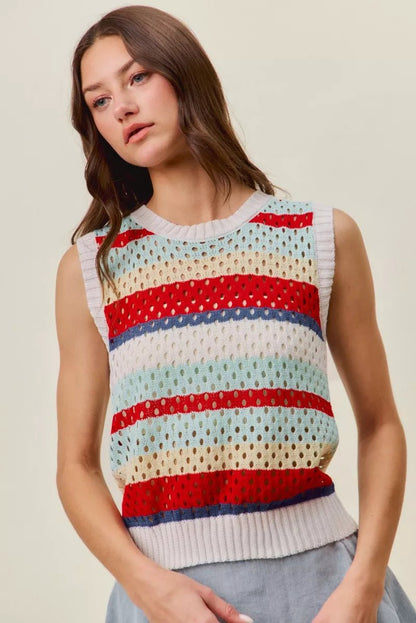 SO ME Tie Back Multi Stripe Sweater Knit Tank Top - Bitsy Gypsy Boutique
