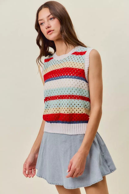 SO ME Tie Back Multi Stripe Sweater Knit Tank Top - Bitsy Gypsy Boutique