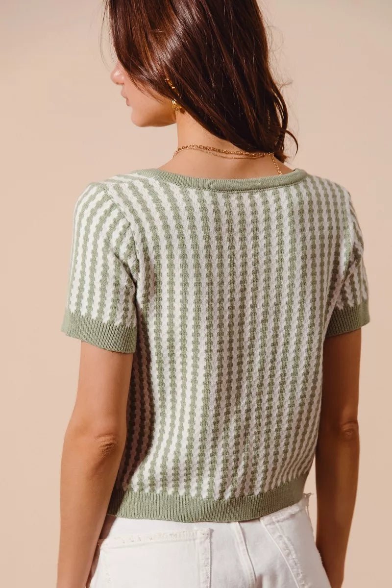 SO ME Tie Front Textured Vertical Stripe Knit Cardigan - Bitsy Gypsy Boutique