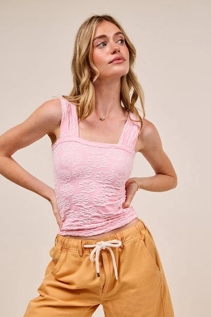 SO ME Two Tone Floral Seamless Tank Top - Bitsy Gypsy Boutique