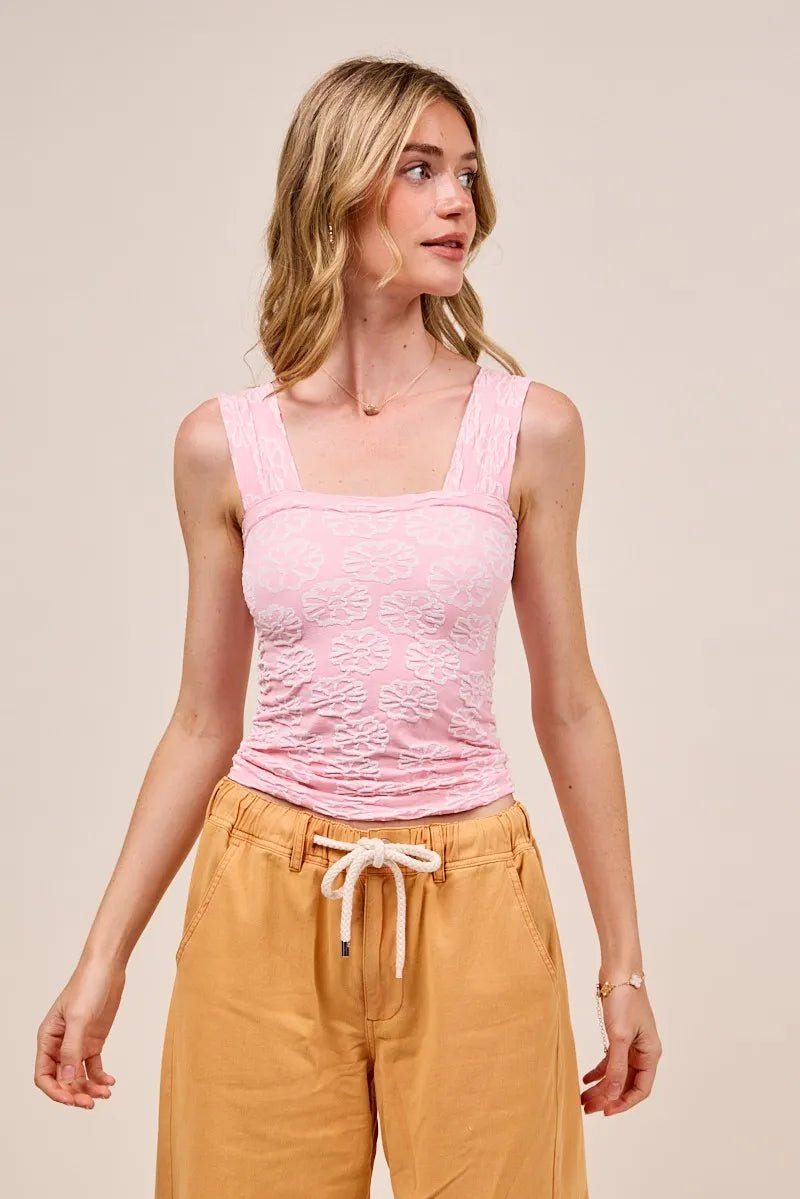 SO ME Two Tone Floral Seamless Tank Top - Bitsy Gypsy Boutique