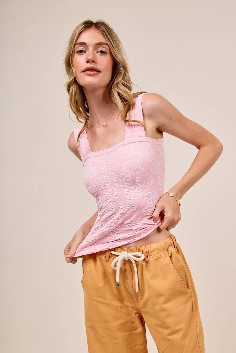 SO ME Two Tone Floral Seamless Tank Top - Bitsy Gypsy Boutique