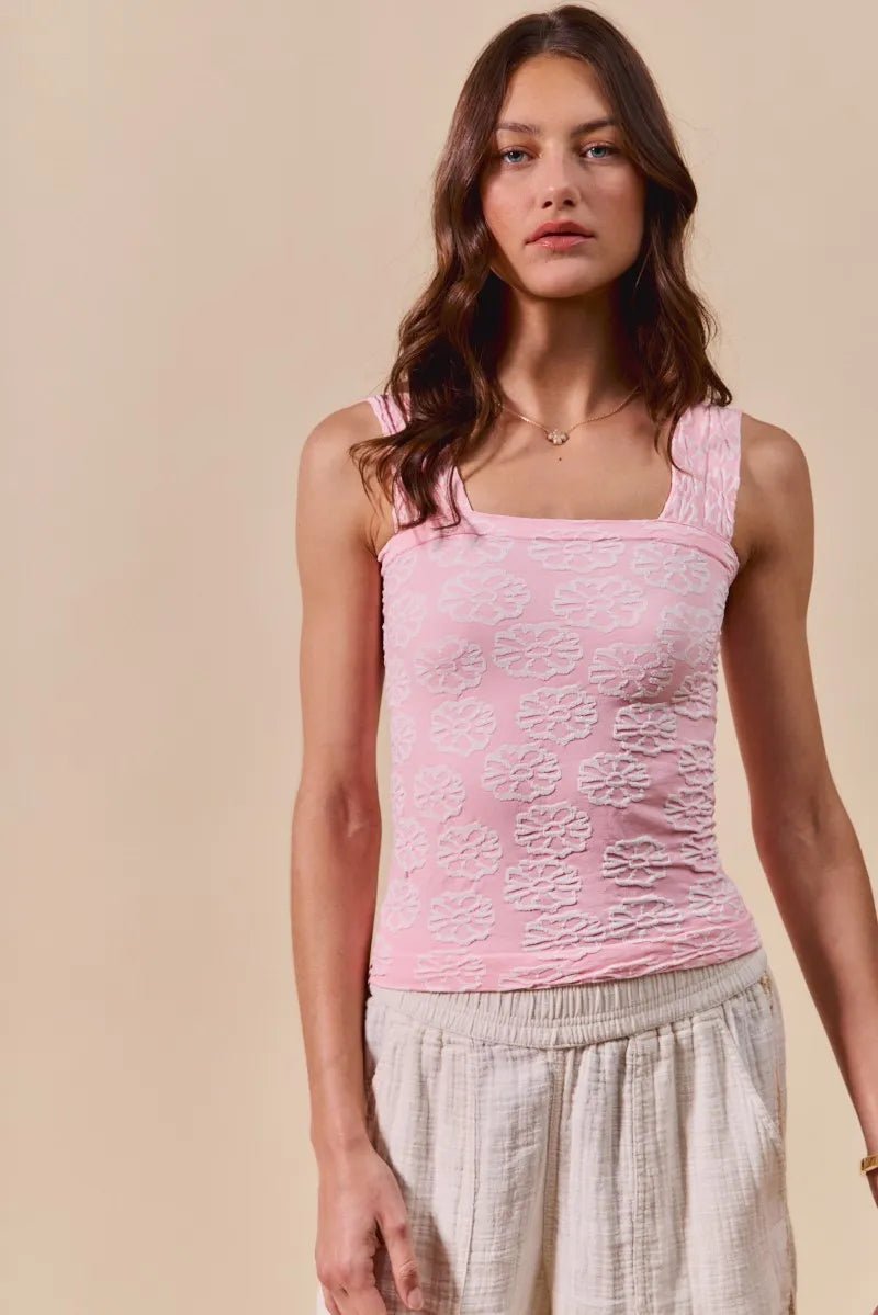 SO ME Two Tone Floral Seamless Tank Top - Bitsy Gypsy Boutique