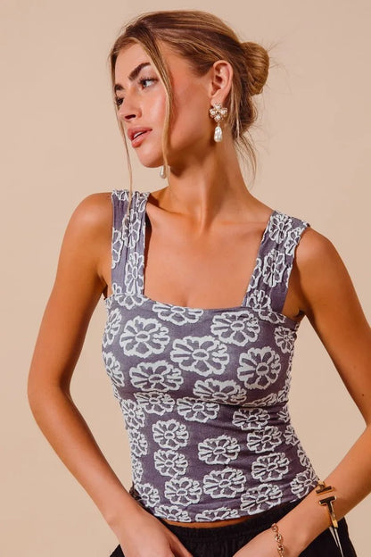 SO ME Two Tone Floral Seamless Tank Top - Bitsy Gypsy Boutique