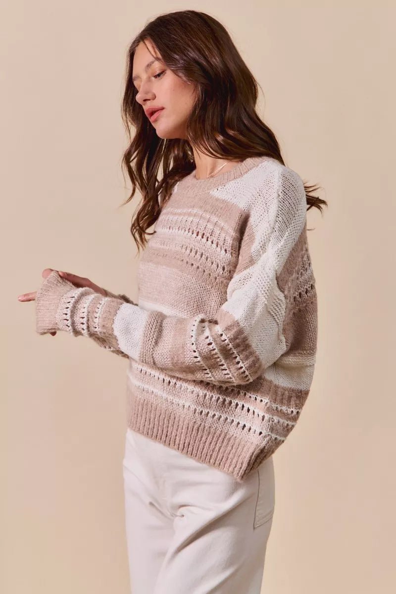 SO ME Variegated Stripe Textured Loose Fit Sweater - Bitsy Gypsy Boutique