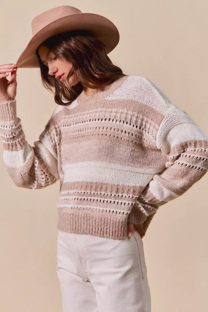 SO ME Variegated Stripe Textured Loose Fit Sweater - Bitsy Gypsy Boutique