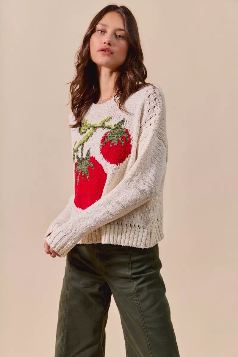 SO ME Vegetable Round Neck Long Sleeve Sweater - Bitsy Gypsy Boutique