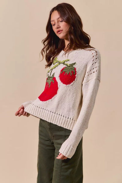 SO ME Vegetable Round Neck Long Sleeve Sweater - Bitsy Gypsy Boutique