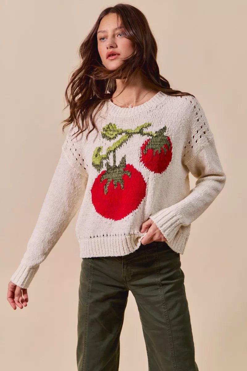 SO ME Vegetable Round Neck Long Sleeve Sweater - Bitsy Gypsy Boutique