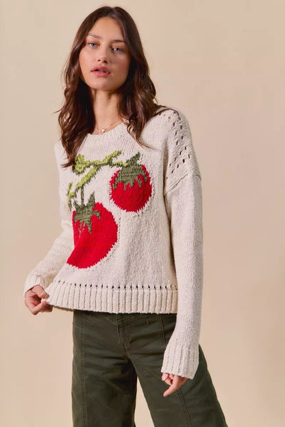 SO ME Vegetable Round Neck Long Sleeve Sweater - Bitsy Gypsy Boutique