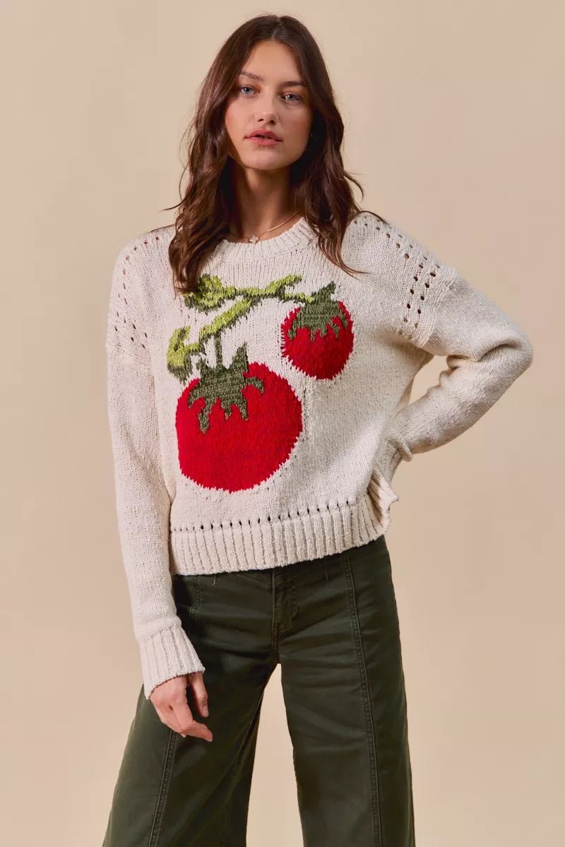 SO ME Vegetable Round Neck Long Sleeve Sweater - Bitsy Gypsy Boutique