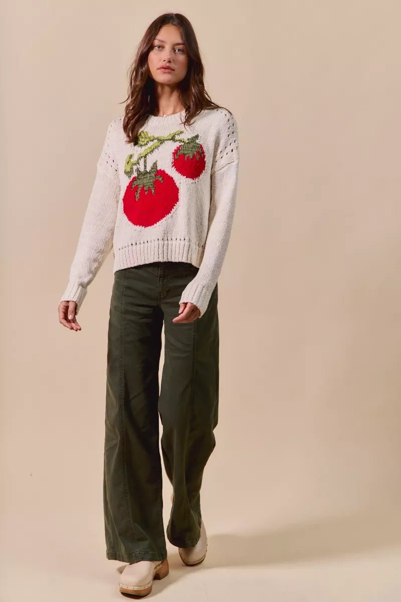 SO ME Vegetable Round Neck Long Sleeve Sweater - Bitsy Gypsy Boutique