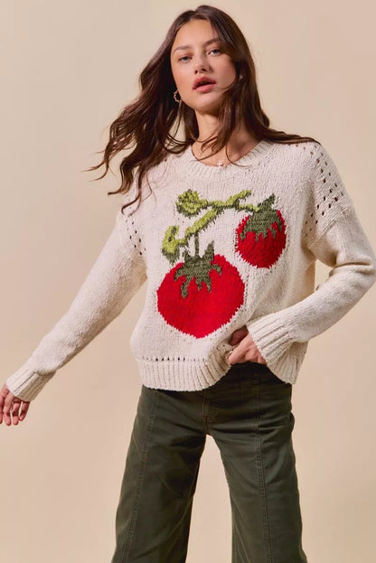 SO ME Vegetable Round Neck Long Sleeve Sweater - Bitsy Gypsy Boutique