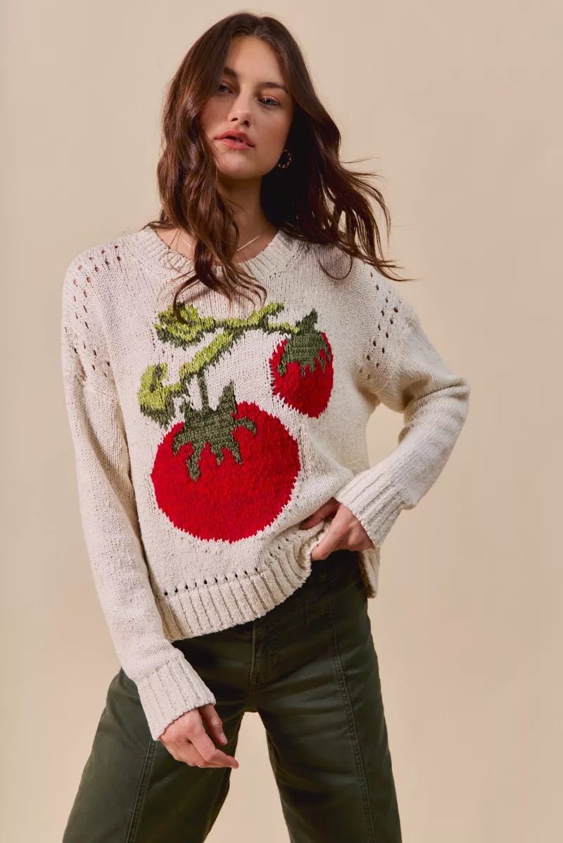 SO ME Vegetable Round Neck Long Sleeve Sweater - Bitsy Gypsy Boutique