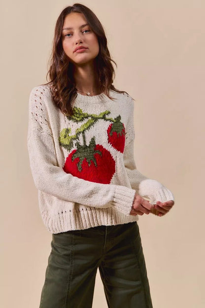 SO ME Vegetable Round Neck Long Sleeve Sweater - Bitsy Gypsy Boutique