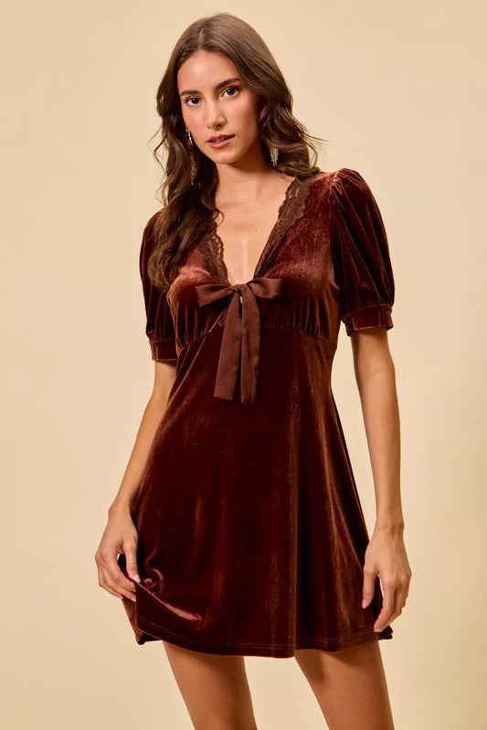 SO ME Velvet Short Sleeves Mini Dress - Bitsy Gypsy Boutique