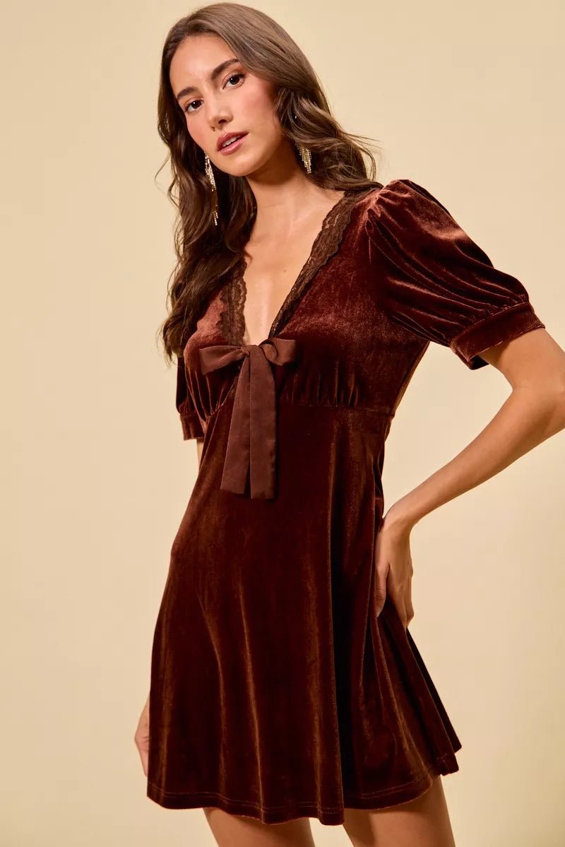 SO ME Velvet Short Sleeves Mini Dress - Bitsy Gypsy Boutique