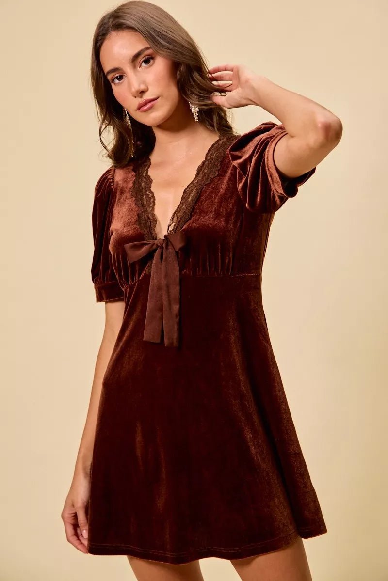 SO ME Velvet Short Sleeves Mini Dress - Bitsy Gypsy Boutique