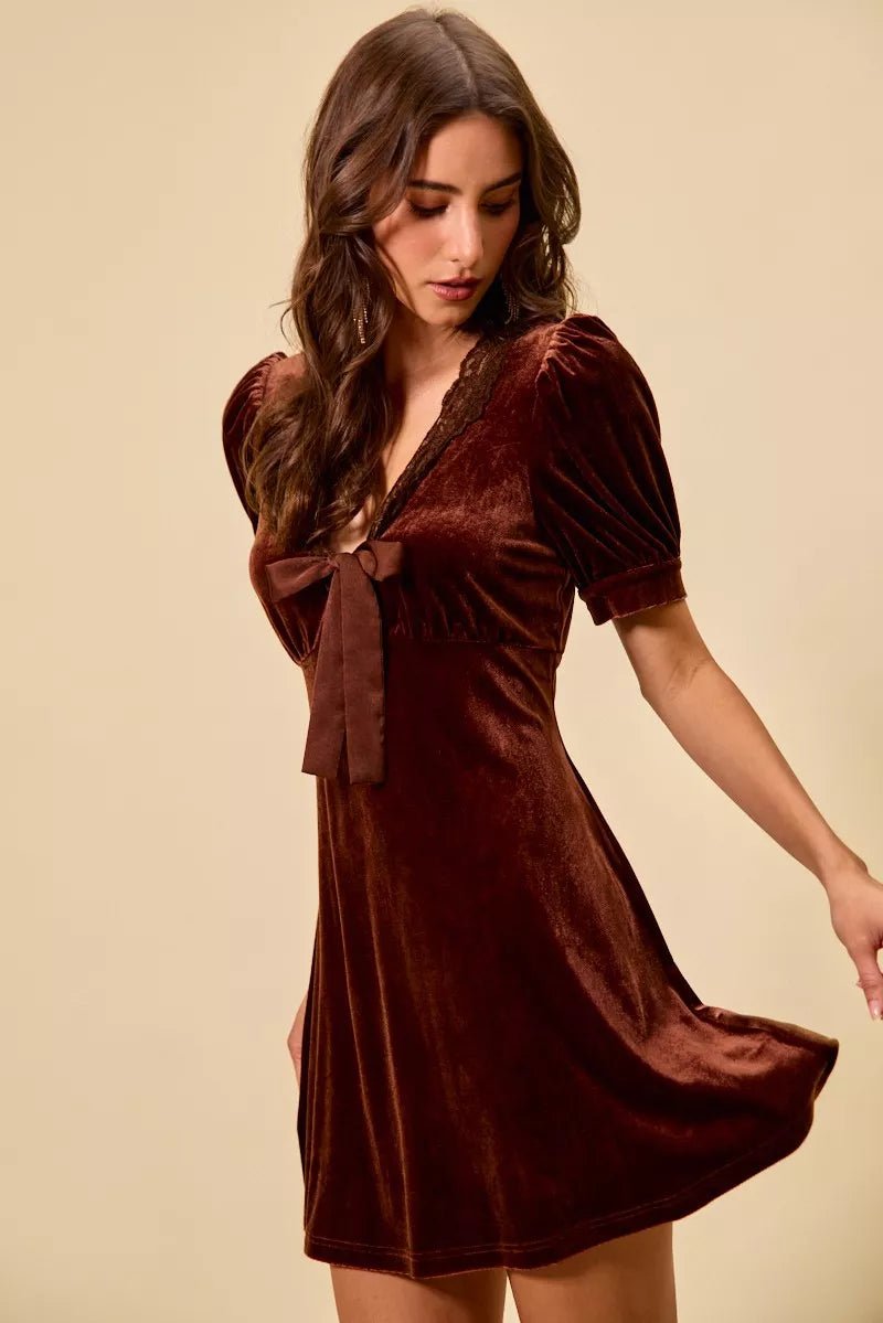 SO ME Velvet Short Sleeves Mini Dress - Bitsy Gypsy Boutique