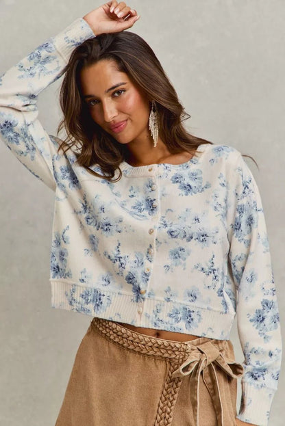 SO ME Vintage Floral Print Button Down Sweater Cardigan - Bitsy Gypsy Boutique