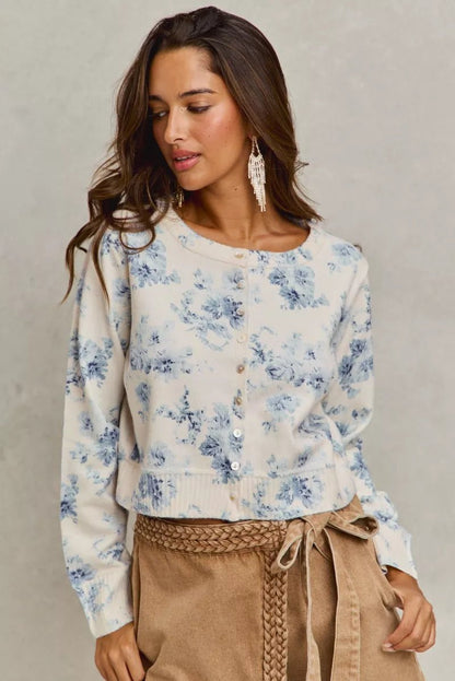 SO ME Vintage Floral Print Button Down Sweater Cardigan - Bitsy Gypsy Boutique