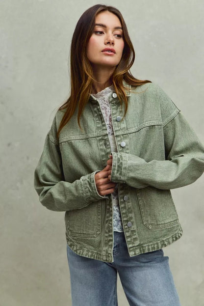 SO ME Vintage Washed Button Twill Shacket - Bitsy Gypsy Boutique