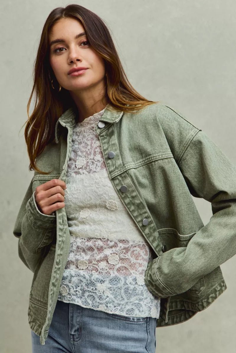 SO ME Vintage Washed Button Twill Shacket - Bitsy Gypsy Boutique