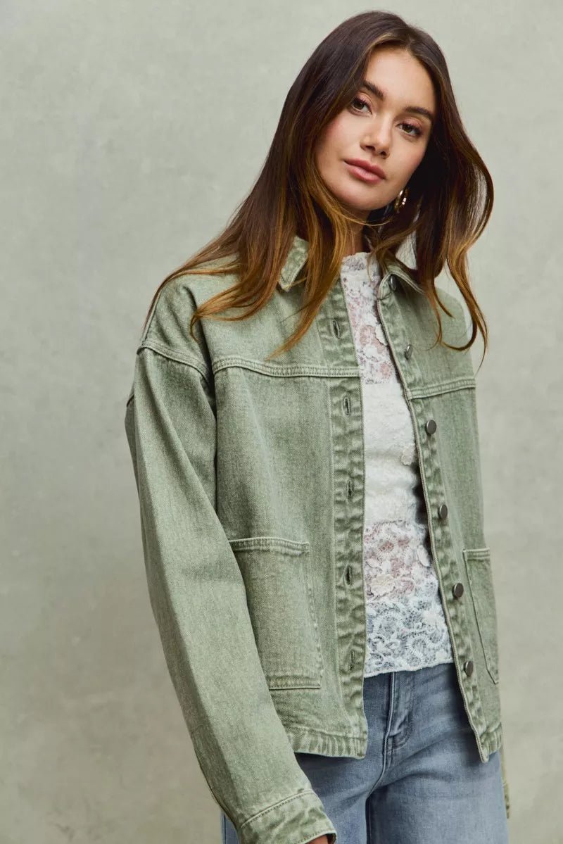 SO ME Vintage Washed Button Twill Shacket - Bitsy Gypsy Boutique
