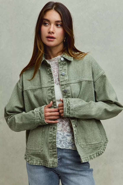 SO ME Vintage Washed Button Twill Shacket - Bitsy Gypsy Boutique