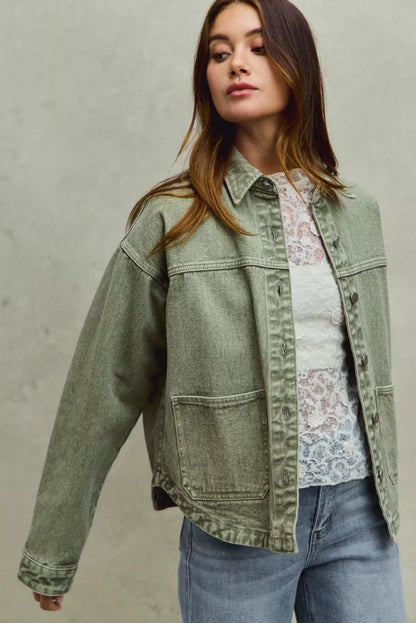 SO ME Vintage Washed Button Twill Shacket - Bitsy Gypsy Boutique