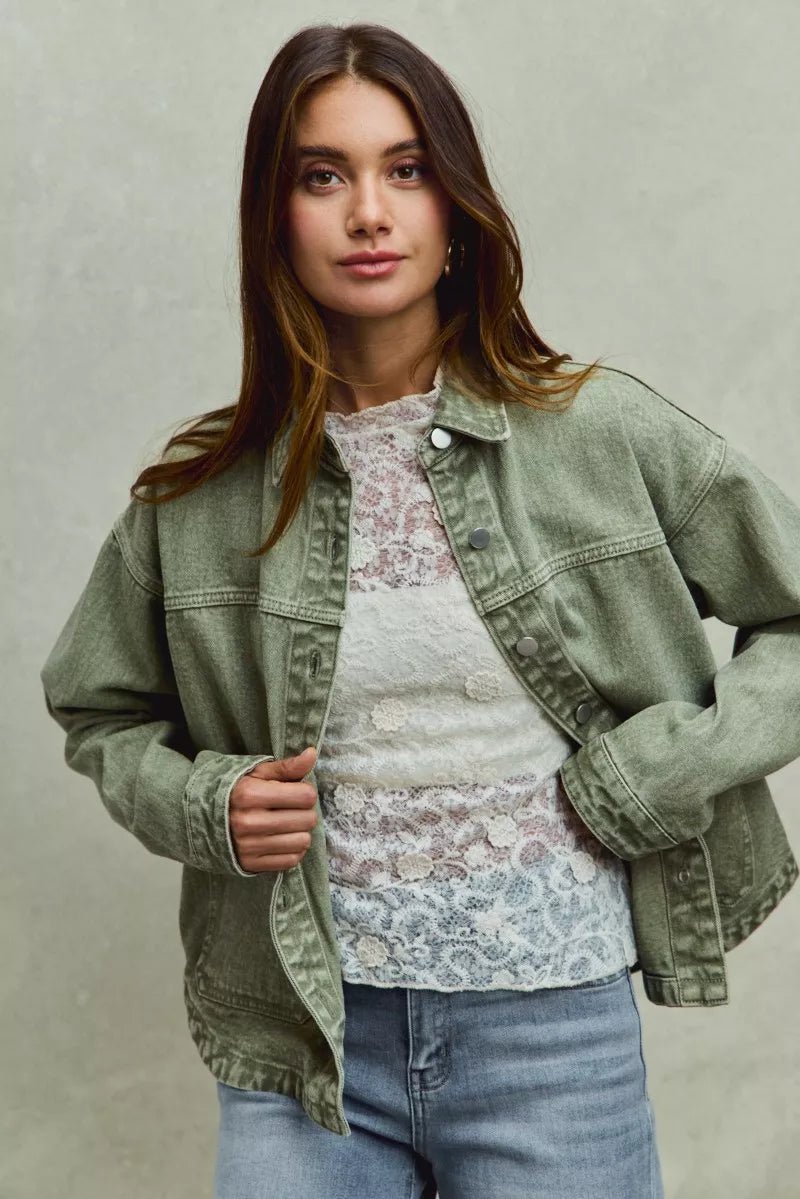 SO ME Vintage Washed Button Twill Shacket - Bitsy Gypsy Boutique