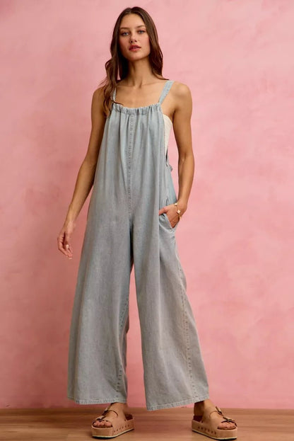 SO ME Wide Leg Lightweight Denim Overalls - Bitsy Gypsy Boutique
