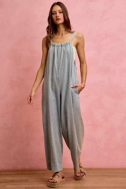 SO ME Wide Leg Lightweight Denim Overalls - Bitsy Gypsy Boutique