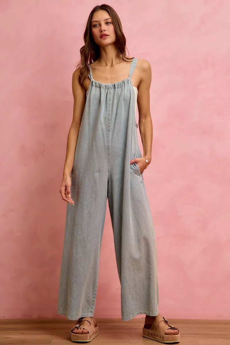SO ME Wide Leg Lightweight Denim Overalls - Bitsy Gypsy Boutique